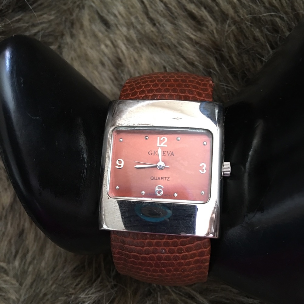 Geneva brown faux snake cuff bracelet watch
